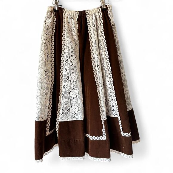 American Vintage Dresses & Skirts - Vintage Brown and White Lace Prairie Gunne Sax Vibe Midi Skirt